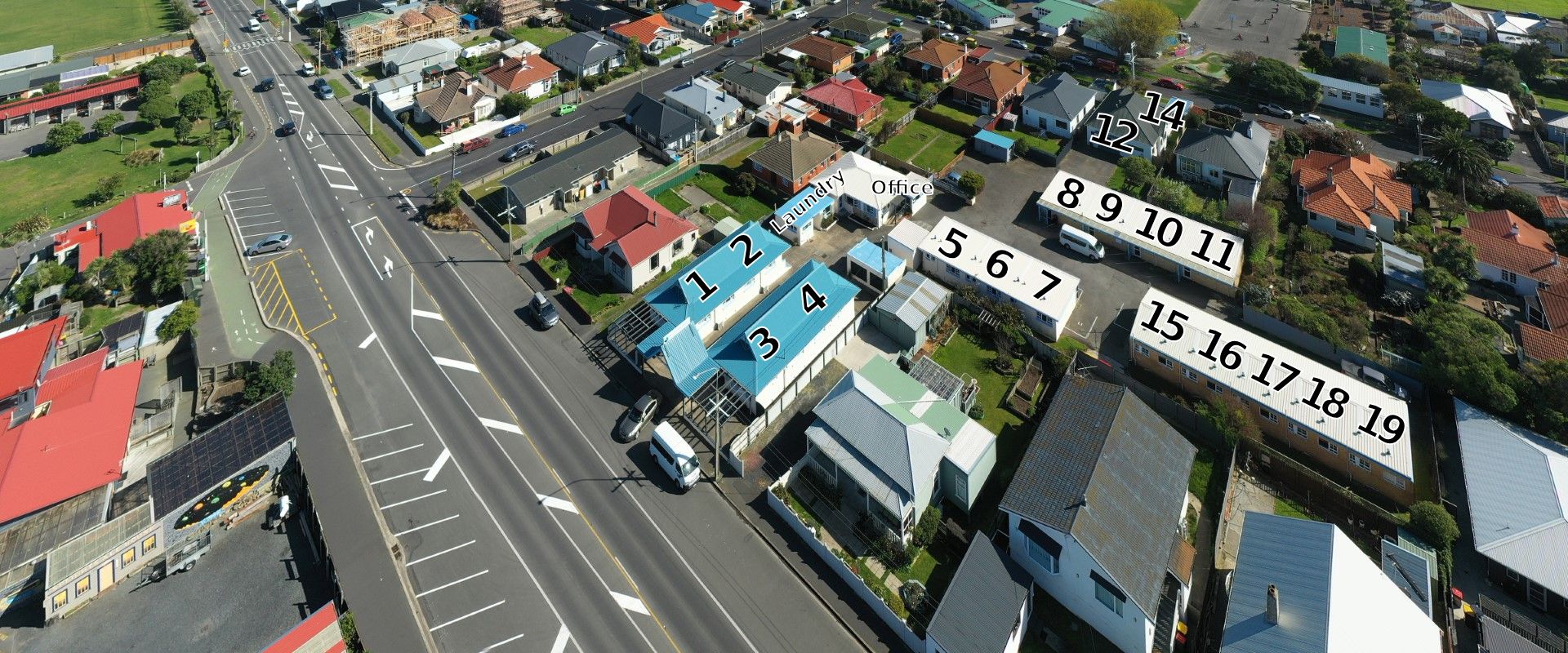 aerial view showing rooms of beach lodge motels